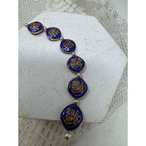 Vintage Chinese Blue Enamel Silver Tone Beads With Gold Accents